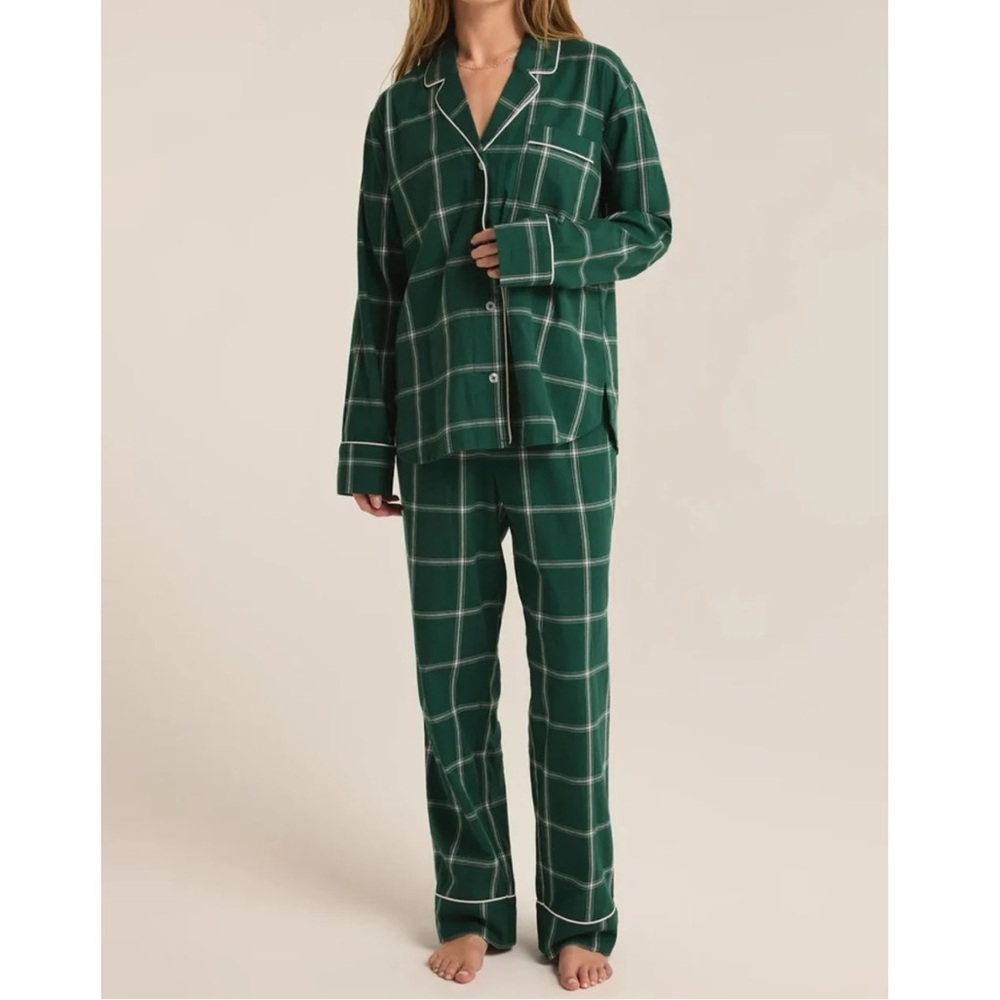 Evereve Z Supply Dreamer Green Plaid Pajama Set